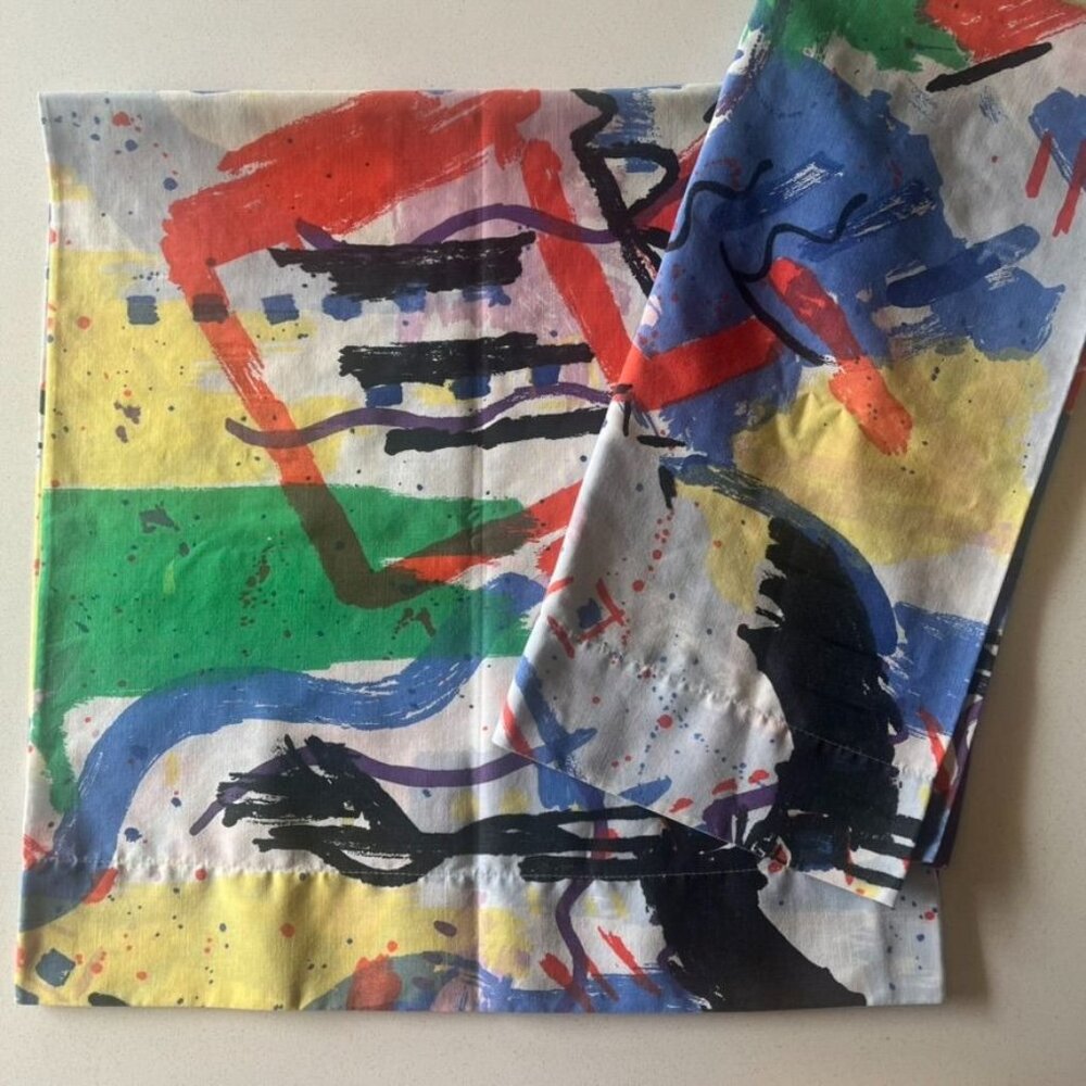 Vtg Cannon Abstract Expressionist Splatter Paint King Pillowcases (2) USA HTF